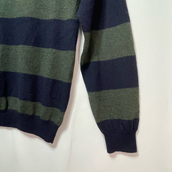 Brooks Brothers 100% Merino Wool Navy and Green Striped V Neck Sweater Men's L - Picture 4 of 8